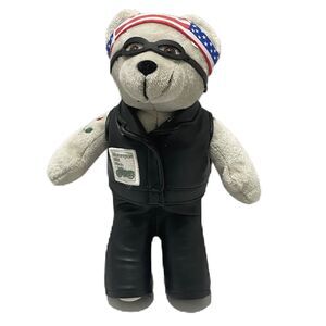 Motorcycle Stamp Bear Stuffed Plush 2003 Timeless Toys Vintage 9 Inch X 6 Inch